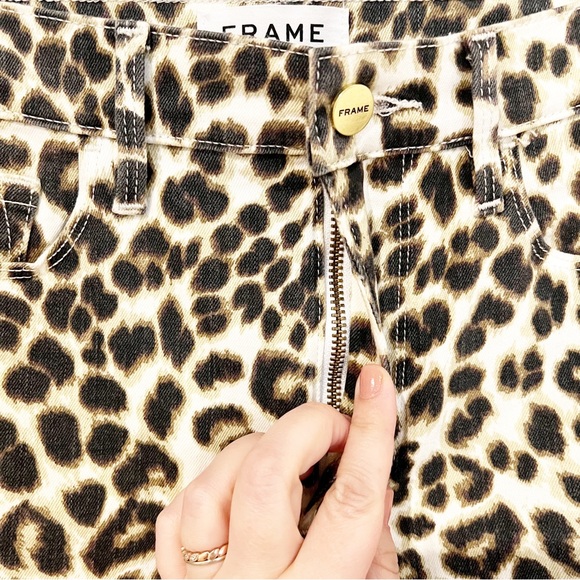 FRAME Denim Ali High Rise Cigarette Leopard Print Beige Multi Jeans Size 27 - Picture 7 of 11